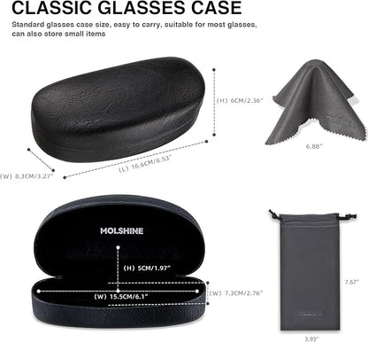 molshine Hard Shell Sunglasses Case,Classic Large Glasses Case for Sunglass, Eyeglasses with Cleaning Cloth, Pocket