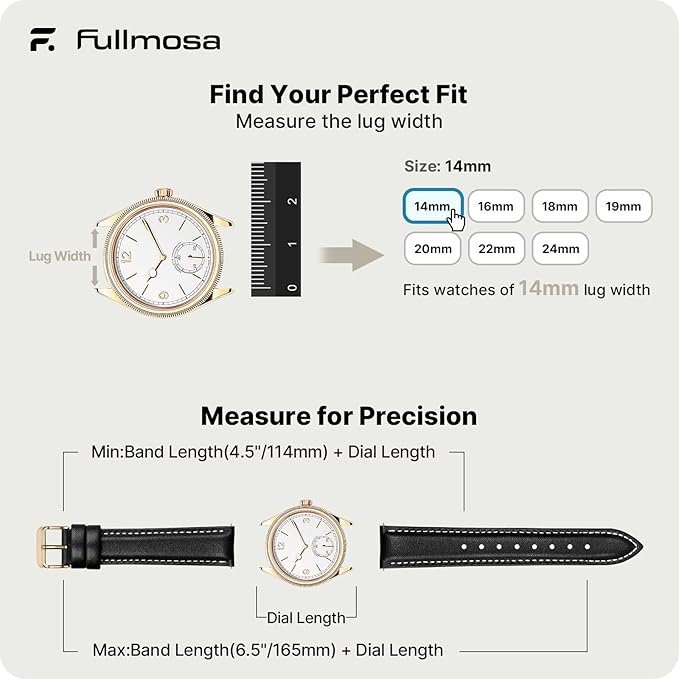 Fullmosa Watch Band, Quick Release Leather Watch Strap for Men Women, Replacement Bands Width 12mm 14mm 16mm 18mm 19mm 20mm 21mm 22mm 24mm