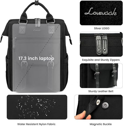 LOVEVOOK Laptop Backpack for Women, 15.6 Inch Teacher Nurse Bag Work Travel Computer Backpacks Purse, College Bookbag for School, Water Resistant Daypack, 17.3 inch