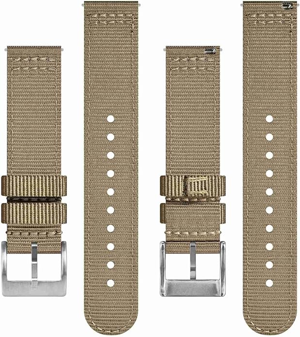 BISONSTRAP Men’s Nylon Watch Bands, Two-Piece Military Watch Straps, Quick Release, Brushed Buckle, Band Width 18mm 19mm 20mm 22mm