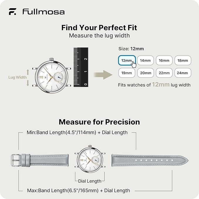 Fullmosa Watch Band, Quick Release Leather Watch Strap for Men Women, Replacement Bands Width 12mm 14mm 16mm 18mm 19mm 20mm 21mm 22mm 24mm