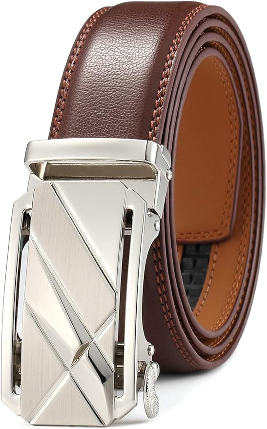 Lingli Men's Belt,Ratchet Dress Belt with Automatic Buckle Brown/Black-Trim to Fit-35mm wide