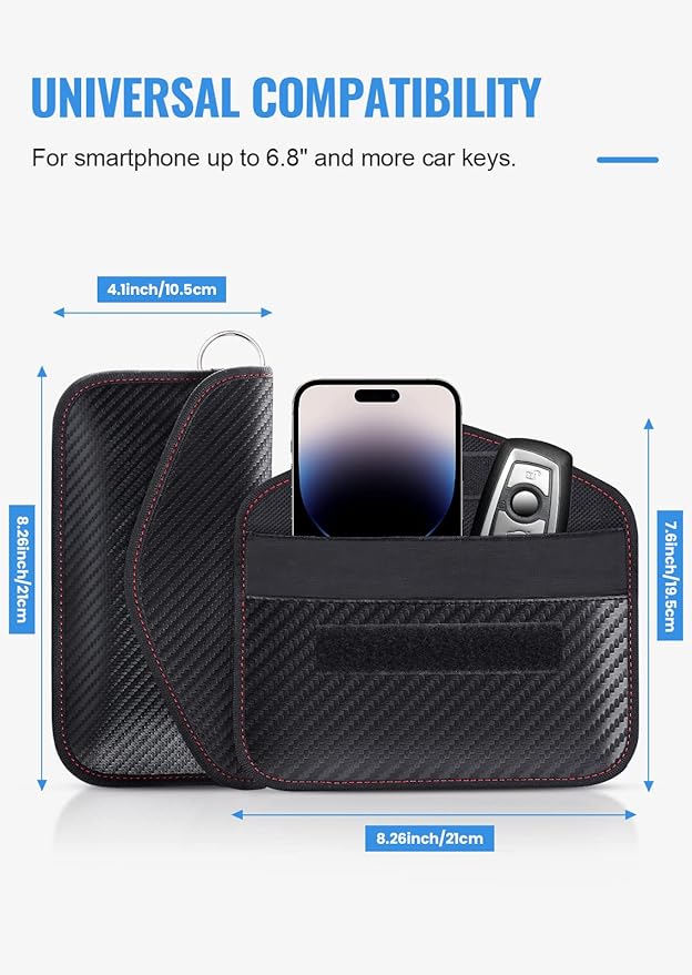 Faraday Pouch for Car Keys, Faraday Bag, Car RFID Signal Blocking Holder, Key Fob Protector, Key fob cage Block Signal Anti-Theft Fob Case (2 Pack)