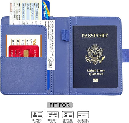 Melsbrinna Premium Leather Passport Holder Covers Case, Waterproof Rfid Blocking Travel Wallet Passport Holder with Pen Holder, Cute Passport Book for Women/Men