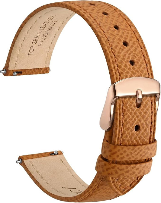 WOCCI 12mm Grace Leather Watch Band for Ladies, Top Grain Leather, Quick Release Replacement Strap with Rose Gold Buckle (Apricot Tan)