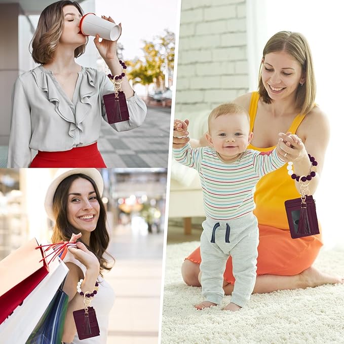 KNGITRYI Wallet Keychain Wristlet for Women,Slim RFID Credit Card Holder Purse Tassel Keychain Bangle Key Ring for Men Women