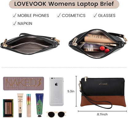 LOVEVOOK Laptop Bag for Women 17.3 Inch Laptop Tote Work Bags Professional Leather Computer Briefcase Waterproof Handbag Shoulder Large Capacity Business Teacher Office Crossbody Purse