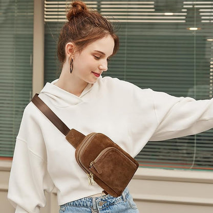 S-ZONE Genuine Leather RFID Blocking Small Sling Bag Women Crossbody Fanny Packs