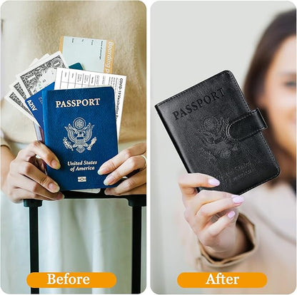 TIGARI Passport Holder for Travel Women Men, PU Leather Waterproof RFID Wallet Cover Case Sleeve, Valentines Day Gifts, Vacation Plane Cruise Travel Document Organizer Essentials