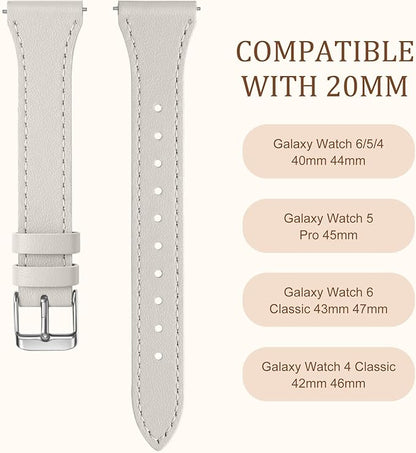 GEAK Slim Leather Band Compatible with Galaxy Watch 7 Band/6 5 4 FE 40mm 44mm/5 pro 45mm/Classic/Galaxy Active 2, 20mm Genuine Leather Strap with Quick Release Buckle for Samsung Watch Bands Women