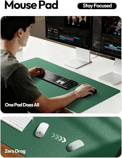 YSAGi Leather Desk Pad Protector, Office Desk Mat, Large Mouse Pad, Non-Slip PU Leather Desk Blotter, Laptop Desk Pad, Waterproof Desk Writing Pad for Office and Home (Jade Green, 35.4" x 17")