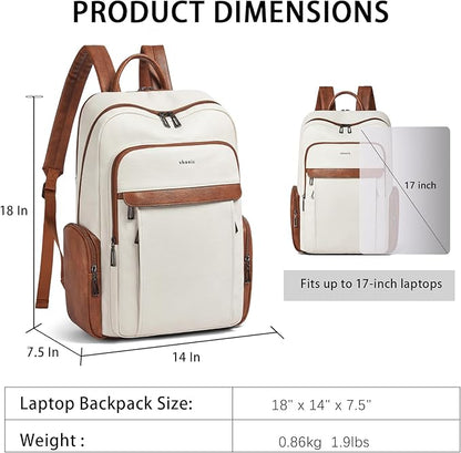 Shrrie Leather Laptop Backpack for Women with 17 inch Vegan Leather Computer Backpack Purse for Travel College Work