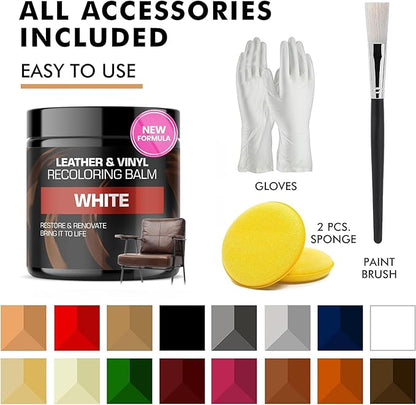 FORTIVO Leather Recoloring Balm, Leather Repair Kit for Furniture, White Leather Dye, Leather Repair Kit, White Leather Balm, Leather Repair Kit for Couches, Balm Leather - White