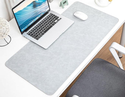 13.7X27.5” Faux Leather Desk Mat Large Gaming Mouse Pad Office Writing Pad Non-Slip Waterproof Surface (LightGray)