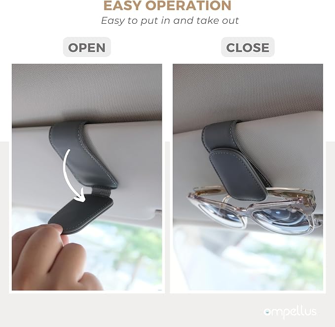 Magnetic Leather Sunglass Holder, Eyeglass Hanger Clip for Car Sun Visor, Suitable for Different Size Eyeglasses (White, 1 Pack)