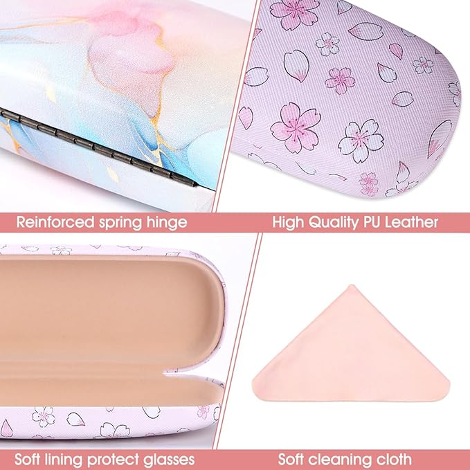 PERFECTSIGHT Hard Shell Eyeglasses Case, PU Leather Protective Glasses Case, Cute Eyeglass Case for Women Men Girls