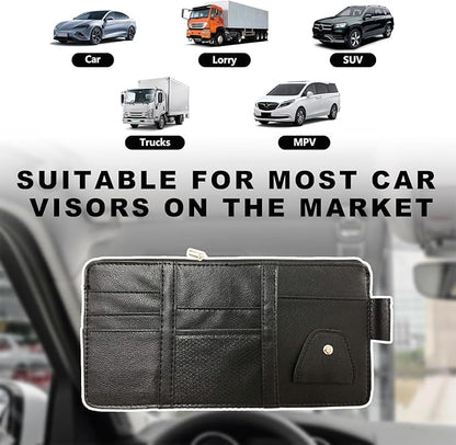 Ohleats Car Sun Visor Organizer, Multifunctional Visor Storage Holder for License Pen Key, Leather Card Cash Pouch with Multi-Pocket Net Zipper, Universal Interior Car Accessories (Black)