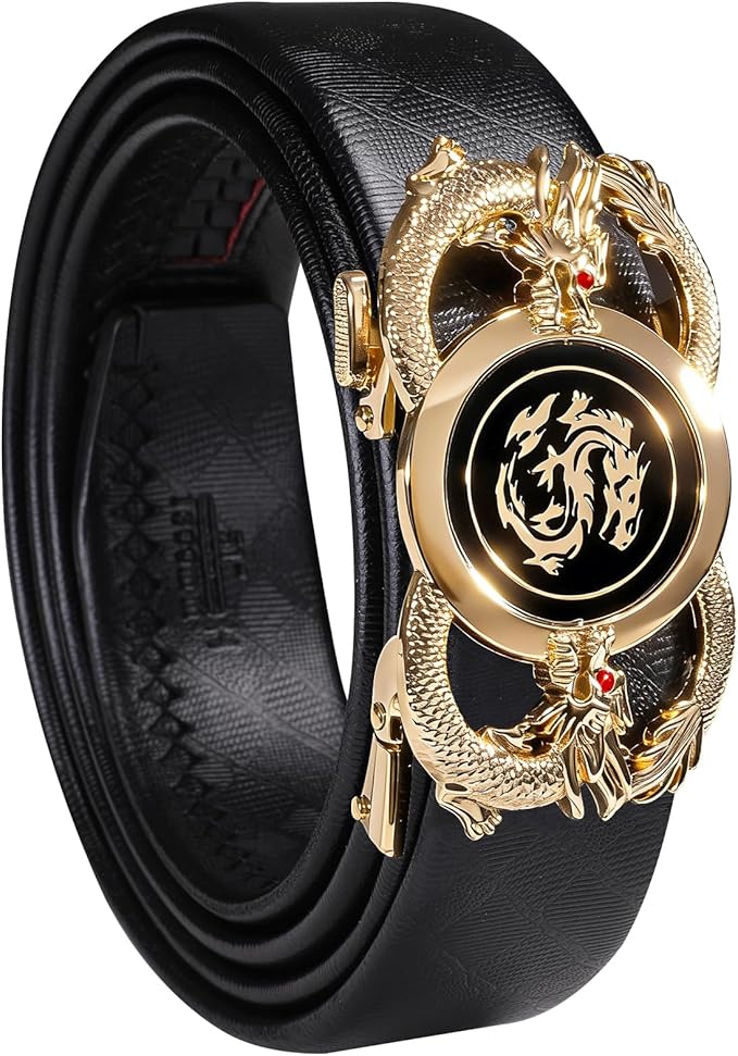 Dubulle Designer Ratchet Belt for Men Leather Fashion Adjustable Automatic Buckle Sliding Removable Dress Casual