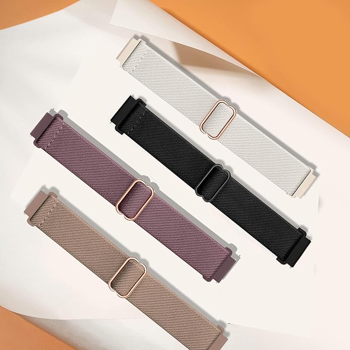 4 Pack Stretchy Watch Bands Compatible with 20mm Garmin Venu Sq/Venu Sq 2, Loop Nylon Elastic Fabric Strap for Garmin Vivomove Style/Luxe/HR Women Men