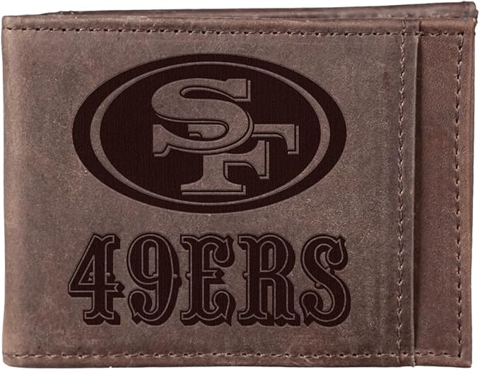 Team Sports America NFL San Francisco 49ers Front Pocket Slim Wallet for Men | Minimalist Leather RFID Blocking Bifold Card Holder with Money Clip | Officially Licensed Stamped Logo