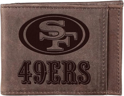Team Sports America NFL San Francisco 49ers Front Pocket Slim Wallet for Men | Minimalist Leather RFID Blocking Bifold Card Holder with Money Clip | Officially Licensed Stamped Logo