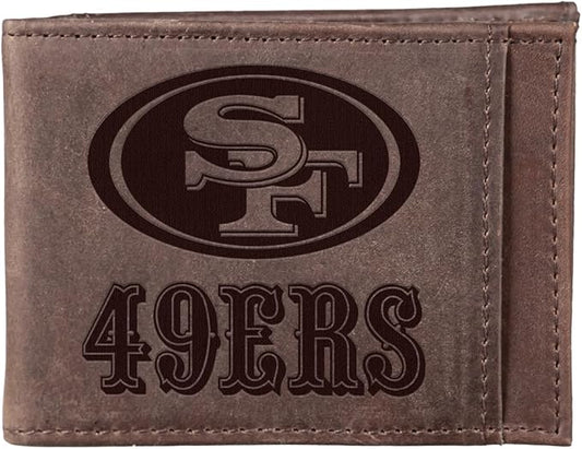 Team Sports America NFL San Francisco 49ers Front Pocket Slim Wallet for Men | Minimalist Leather RFID Blocking Bifold Card Holder with Money Clip | Officially Licensed Stamped Logo