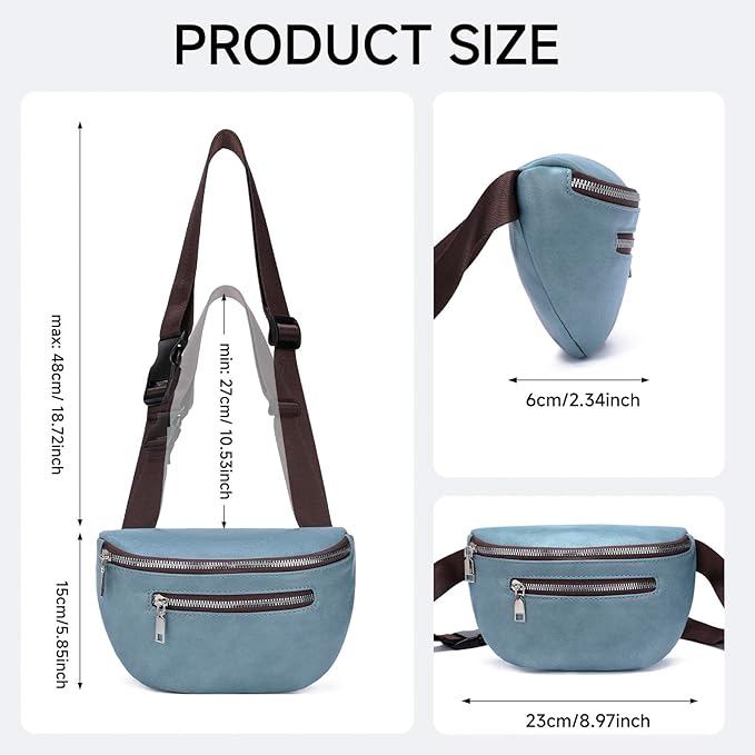 GAEKEAO Fanny Packs Waist Pack for Women Men Vegan Leather Cross body Belt Bag Travel with Adjustable Strap Purist Blue