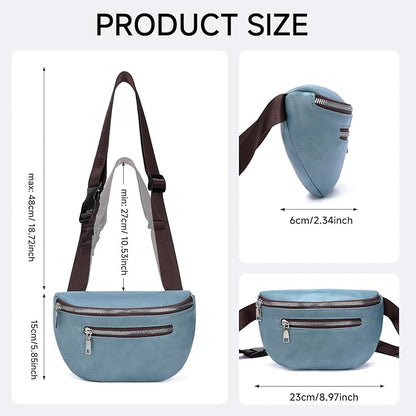GAEKEAO Fanny Packs Waist Pack for Women Men Vegan Leather Cross body Belt Bag Travel with Adjustable Strap Purist Blue