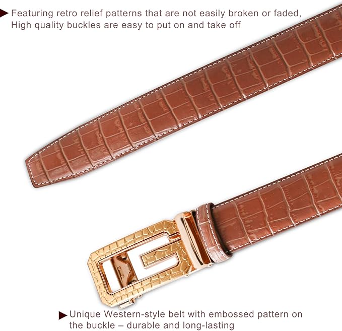 Aurolran Men&Womens Leather Dress Belt Business Automatic Buckle Belt Color-Black Silver Gold