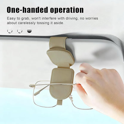 Sunglass Holder for Car Visor, Magnetic Leather Eyeglass Holder, Universal Car Sunglass Organizer Visor Accessories for SUV Truck Pickup, 2 Pack (Beige)