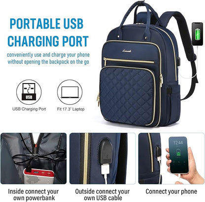 LOVEVOOK Laptop Backpack for Women, Water Resistant Travel Work Backpacks Purse Stylish College Business Teacher Nurse Computer Bag with USB Charging Port, Fits 17" Laptop