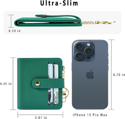 Airkit Small Wallets Woman RFID Blocking Leather Credit Card Holder - with ID Window - Card Wallets for Women - with Zipper Coin Purse - Keychain Wallet