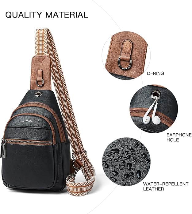 LATMAP Sling Bag For Women Faux Leather Small Casual Daypack Backpack Fanny Pack Crossbody Chest Bags Purse