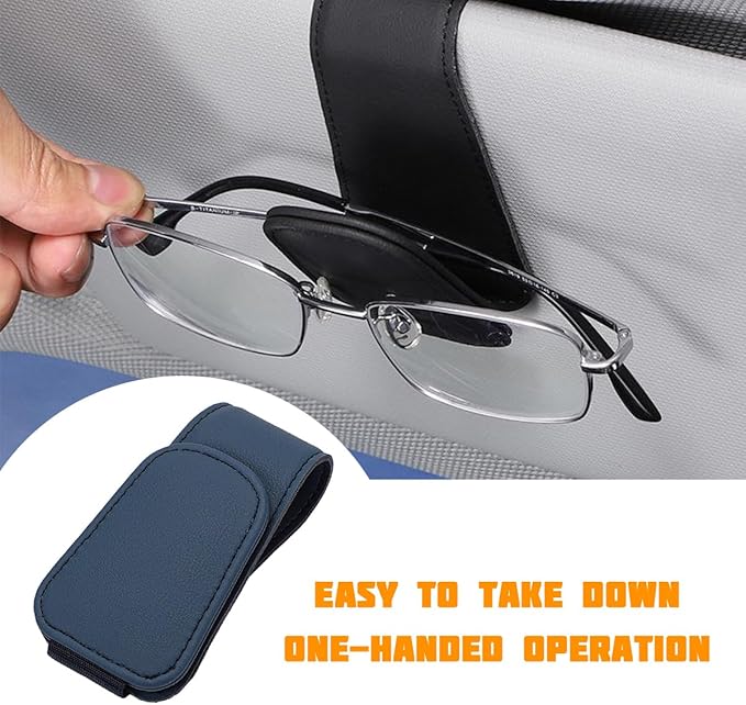Sunglasses Holder for Car Visor, Microfiber Leather Magnetic Sun Visor Eyeglasses Hanger & Ticket Card Clip, Multi-Function Automotive Interior Glasses Mount, Universal Fit (Royal Blue)