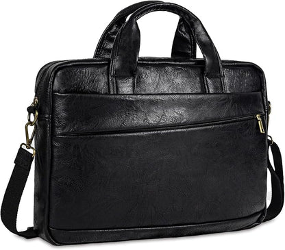 Stuery Faux Leather Messenger Bag for Men 15.6 Inch: Laptop Bag Briefcase Computer Handbags Shoulder Crossbody Bag with Padded Laptop Sleeve for Work College Travel, PU Black