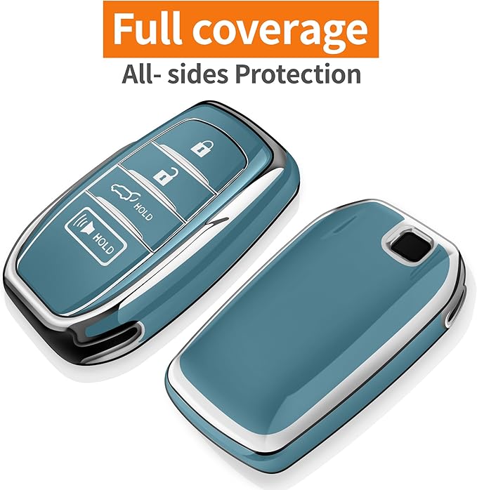 Sindeda for Toyota Key Fob Cover with Metal Keychain & Leather Strap for 2025-2026 Camry 4 Runner 2019-2026 Venza, Land Cruiser,2023-2026 Tacoma Grand Highlander,Corolla,bZ4X,4-5 Buttons(Storm Blue)