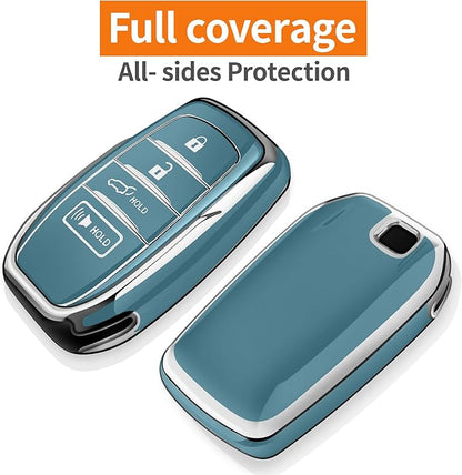 Sindeda for Toyota Key Fob Cover with Metal Keychain & Leather Strap for 2025-2026 Camry 4 Runner 2019-2026 Venza, Land Cruiser,2023-2026 Tacoma Grand Highlander,Corolla,bZ4X,4-5 Buttons(Storm Blue)
