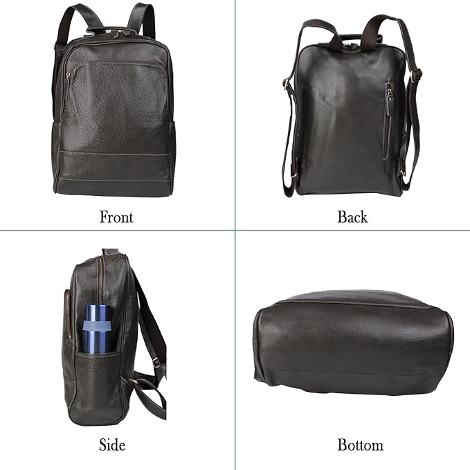 Full-Grain Leather Backpack for Men & Women, 16 Inch Laptop Bag Business Travel Backpack Minimalist Work Bag(8528- Gray)