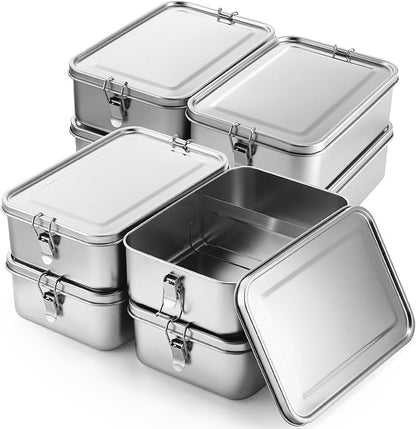 Umigy 8 Pcs Stainless Steel Food Containers 2400ml Metal Bento Lunch Box Stainless Steel Food Storage Containers, Lockable Clips to Leak Proof, Reusable Dishwasher Snack Boxes for Work