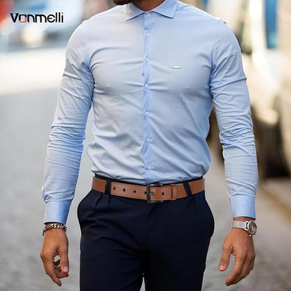 VONMELLI Nickel Free Leather Belt for Men, Non Metal TSA Approved Men’s Belt for Jeans with Hypoallergenic Buckle