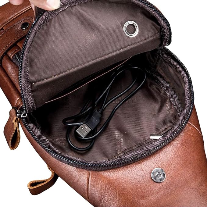 Hebetag Leather Sling Bag Hiking Daypack for Men Women Outdoor Travel Camping Fishing Crossbody Shoulder Chest Pack Backpack