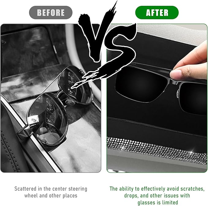 Ohleats Bling Sunglasses Holder for Sun Visor, Sparkling Glasses Sun Visor Organizer Case with Hidden Magnetic Closure, Auto Visor Crystal Eyeglasses Storage Case, Car Accessories (Bling White)