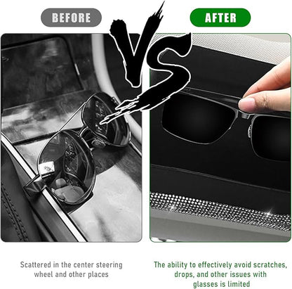 Ohleats Bling Sunglasses Holder for Sun Visor, Sparkling Glasses Sun Visor Organizer Case with Hidden Magnetic Closure, Auto Visor Crystal Eyeglasses Storage Case, Car Accessories (Bling Black)