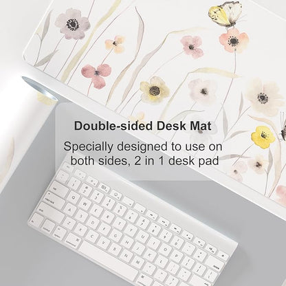 Colorful Star Large Mouse Pad, Watercolor Floral Desk Mat Office Supplies, Waterproof PU Leather Gaming Mousepad for Women Girls, Butterflies Desk Pad Home Office Décor Accessories 31.5" x 11.8"