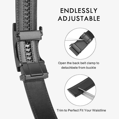 BOSTANTEN Mens Belt Leather Ratchet Belt For Men Dress and Casual with Adjustable Buckle, Trim to Fit