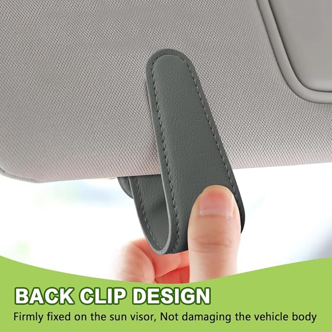 Sunglass Holder for Car, Sunglasses Clip for Car Visor, Magnetic Leather Vehicle Eyeglass Hanger Clip, Auto Ticket Card Glasses Organizer Clamp Accessories for SUV Sedan (Gray)