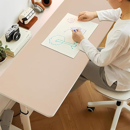 Bloss Extra Large Leather Desk Ma, 47.2" x 16.9" Non-Slip Dressing Table Cover Protector, Waterproof Student Study Desk Mat, Home Office Decor - Beige