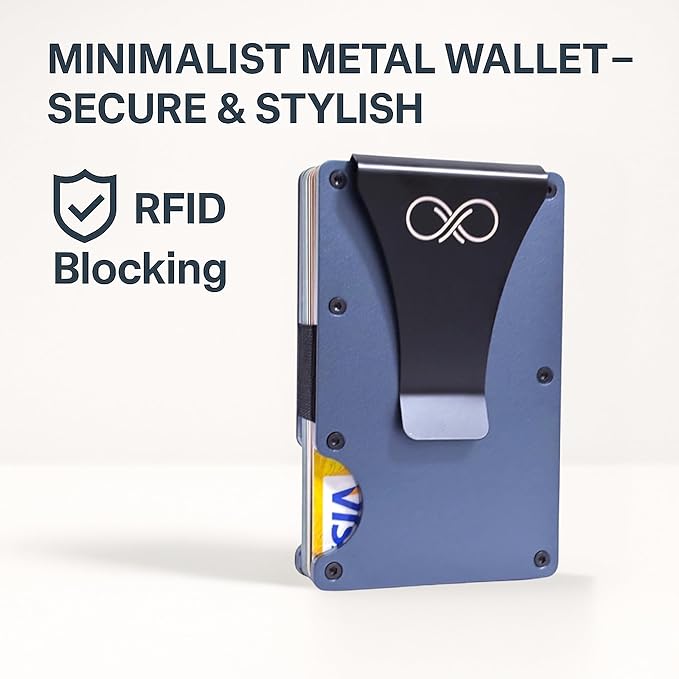 EPIAGORA Minimalist Slim Wallet – RFID Blocking Aluminum Card Holder for Men with Money Clip, Durable Metal Design