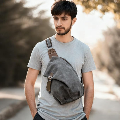 MOYYI Canvas Sling Bag for Men Women, 10L Crossbody Bag Small Backpack, Casual Daypack with Anti-Theft Pocket, Vintage Canvas Shoulder Bags for Travel, Daily, Hiking, Work (Grey)