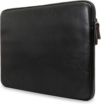 Casemade Real Leather Laptop Case/Zipped Folio Bag with Inner Pocket & Wool Lining Compatible with Apple MacBook, HP, Dell, Asus, Levovo (14 Inch - Black)